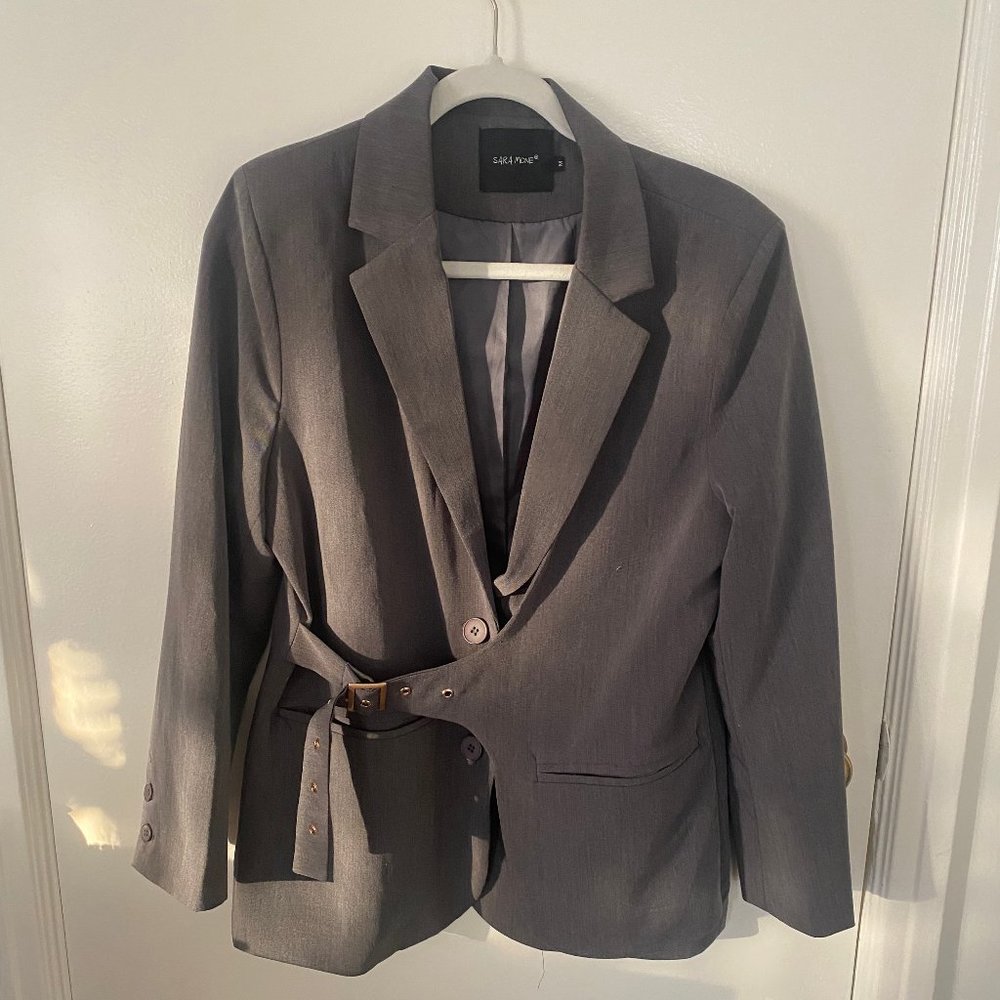 Unique Belted Grey Slouchy Blazer